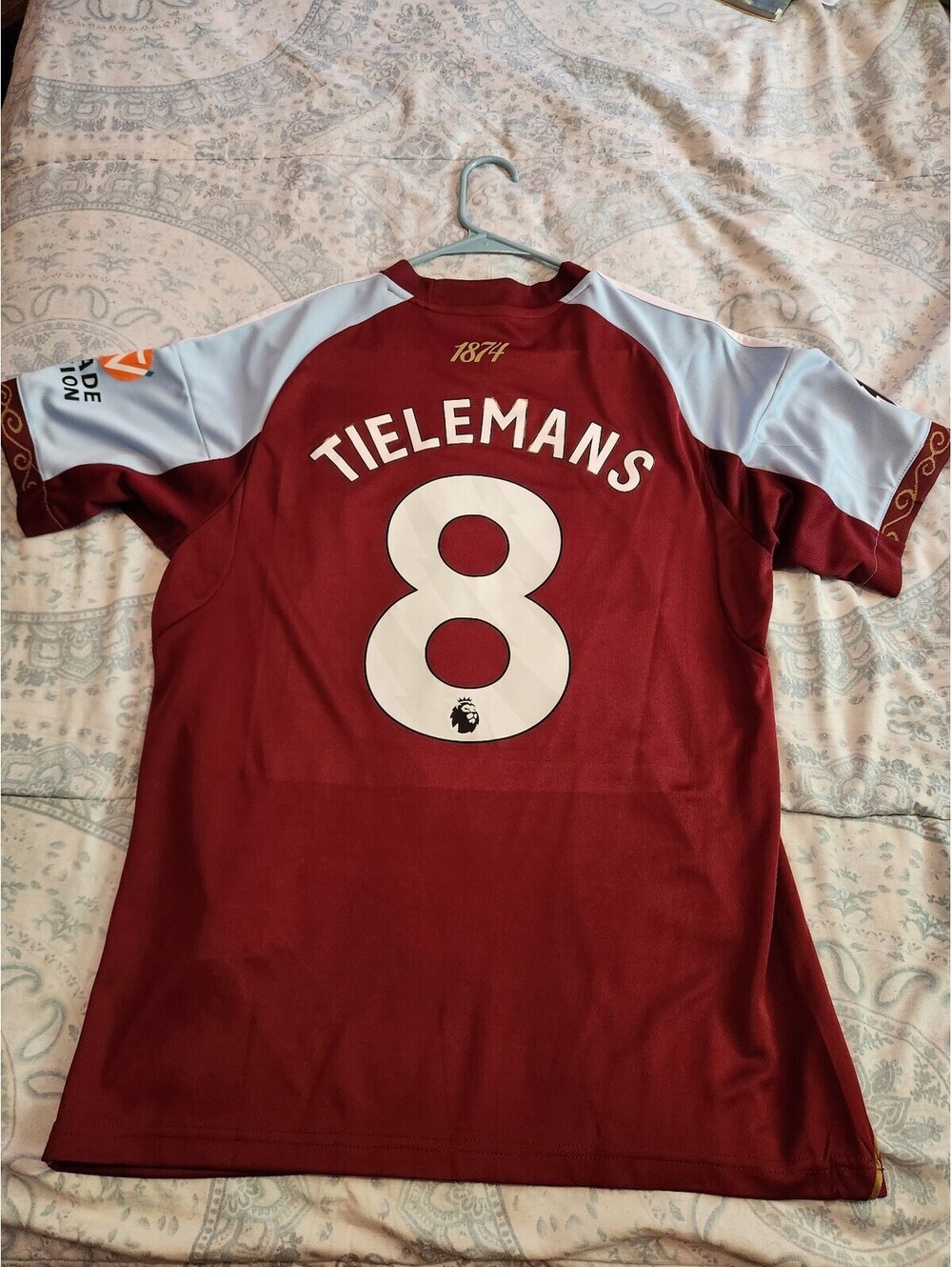 Aston Villa 2025/2026 Tielemans England Belgium Home Soccer Jersey Size L